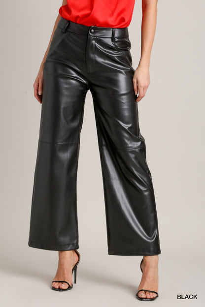 Black Faux Leather Straight Leg Pant