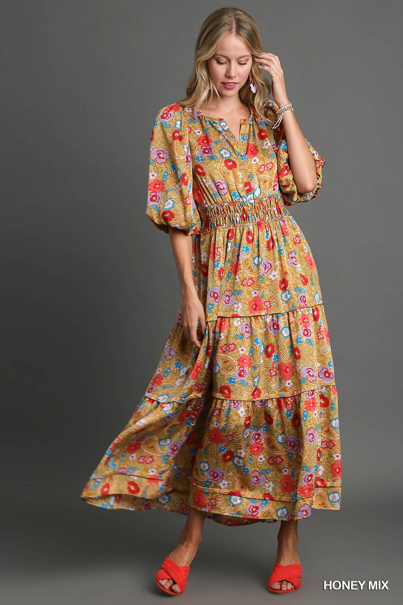 Satin Floral & Paisley Maxi Dress