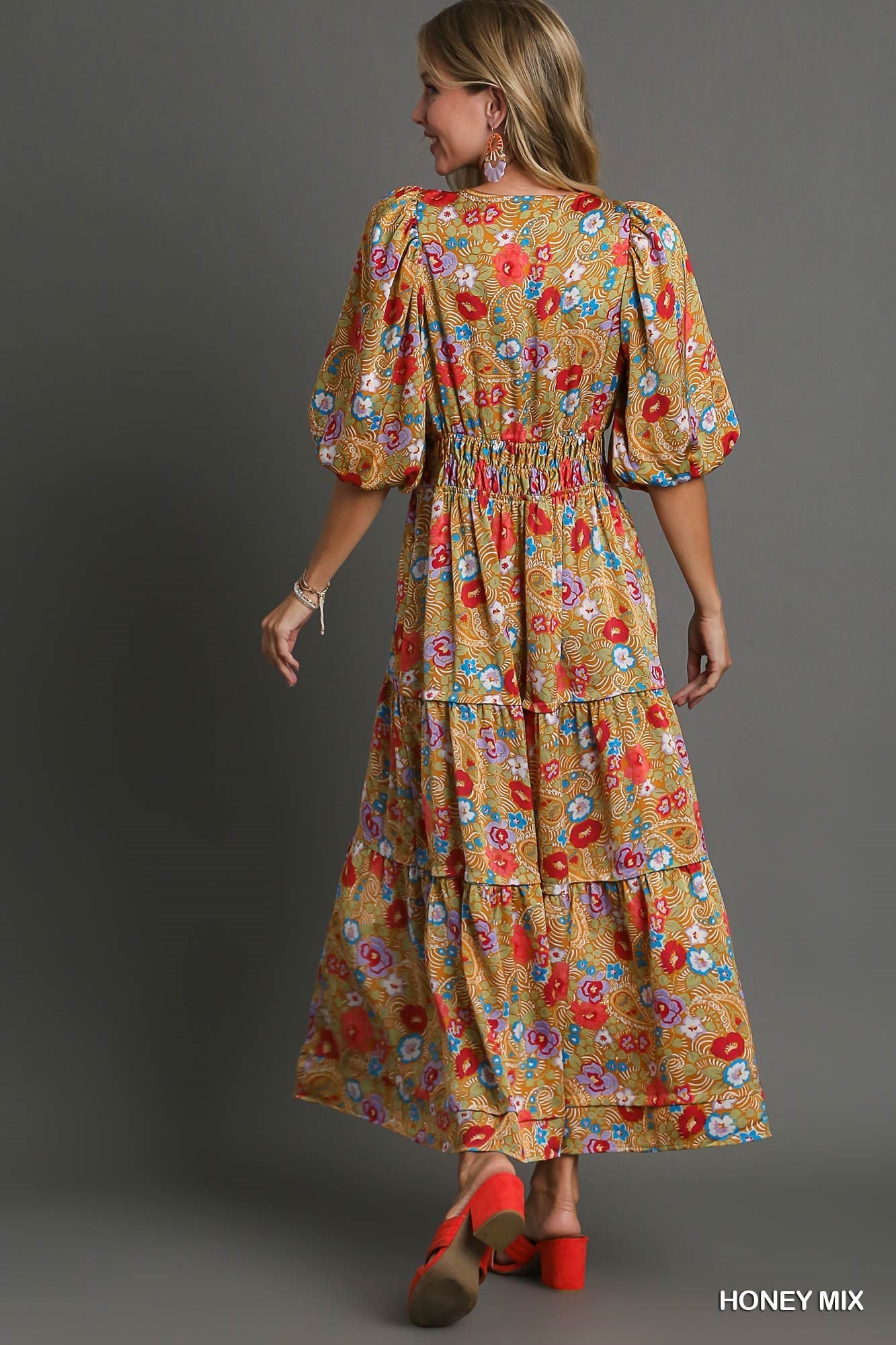 Satin Floral & Paisley Maxi Dress