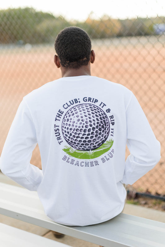 Bleacher Blue Golf Long Sleeve Tee White