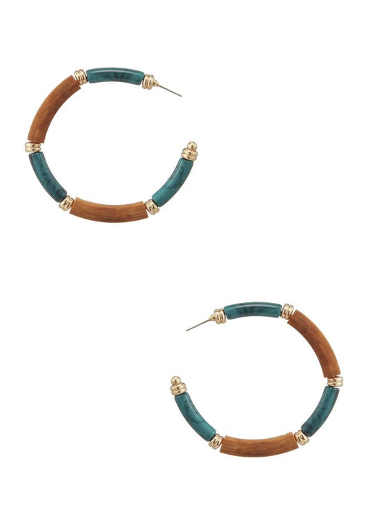Metal Wood Acrylic Hoop Earring