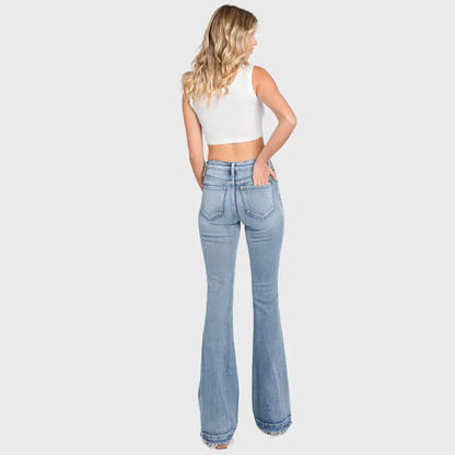 Petra - Mid Rise Stretch Flare Jeans (Light Wash)