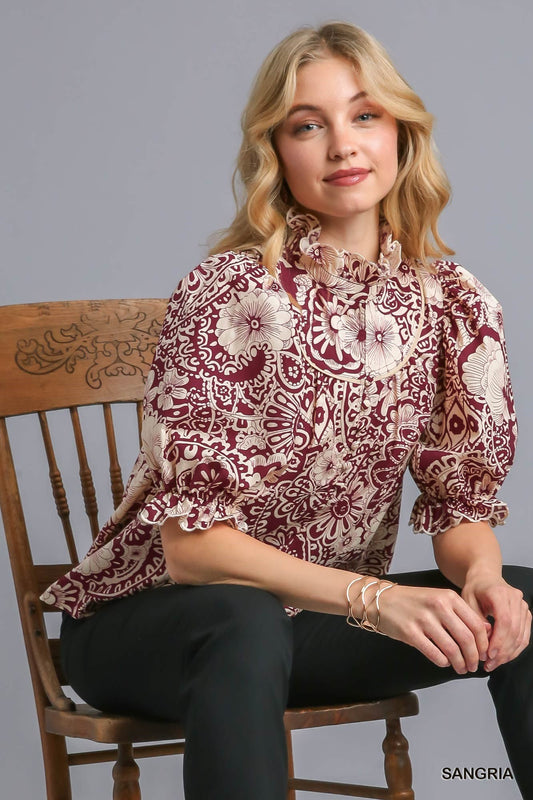 Sangria Floral Top