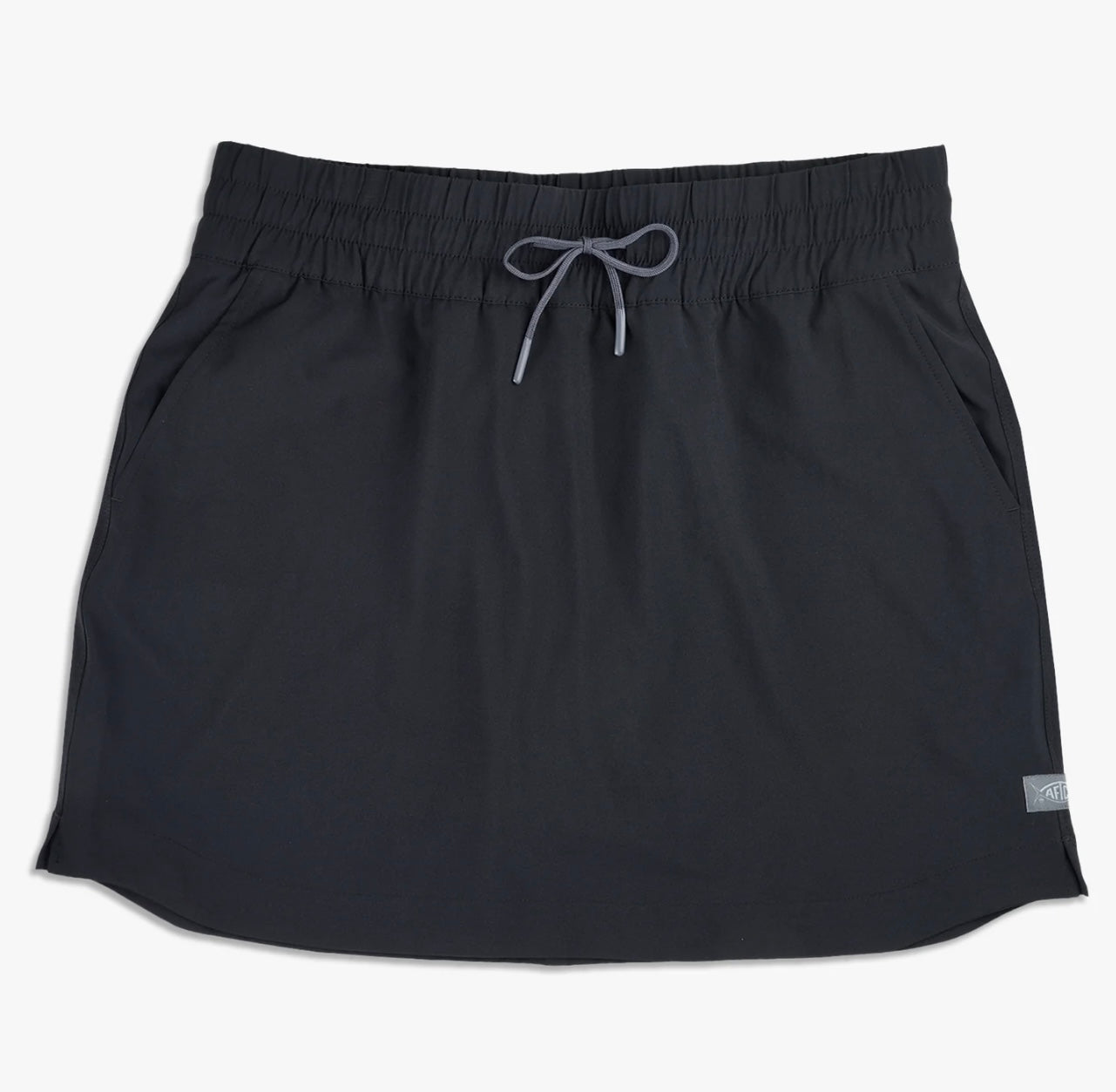 Black skirt with drawstring on a white background