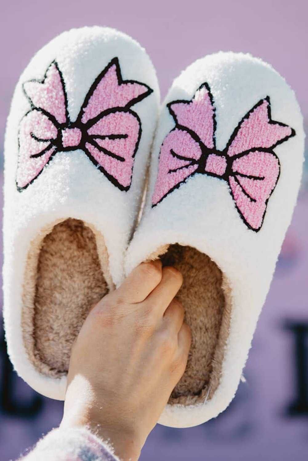 Addy Bowknot Pattern Fuzzy Warm Slippers