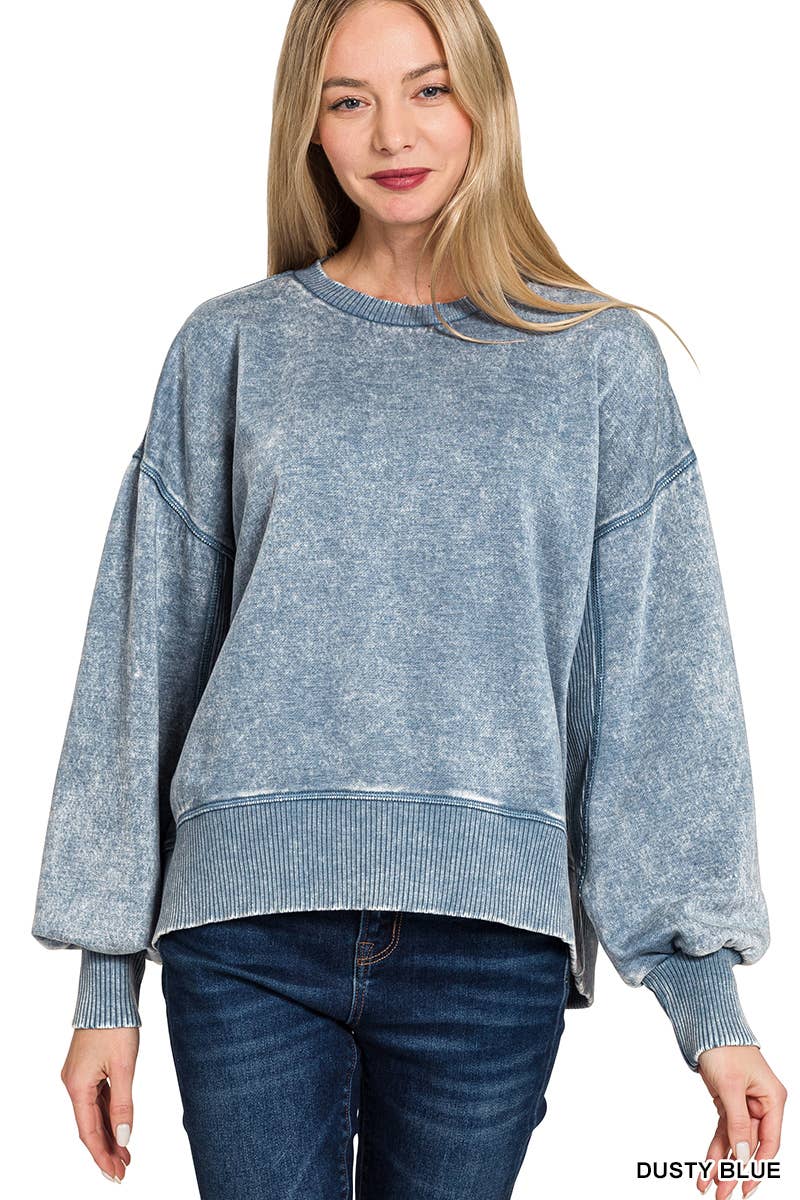0806 Acid Wash Fleece Oversized Pullover SI-25156