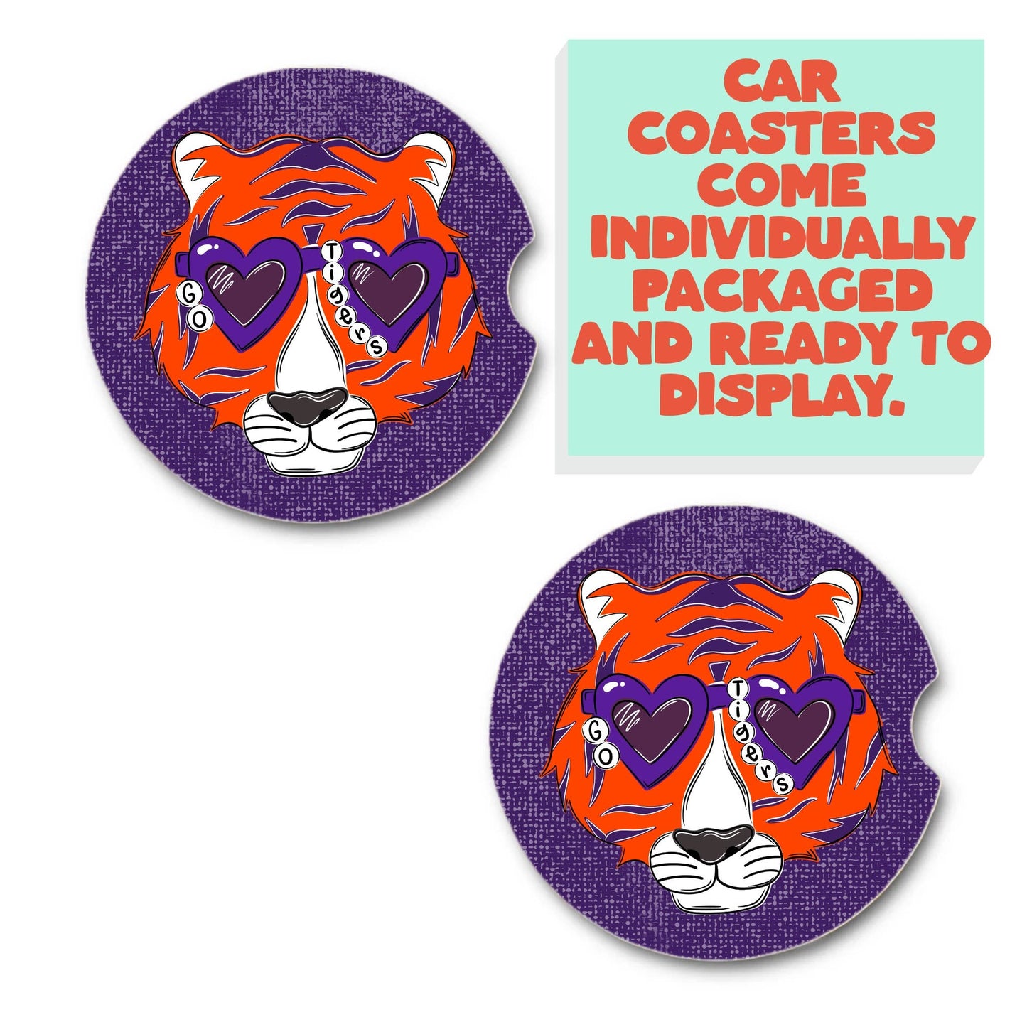 Clemson tiger inspired car coasters 