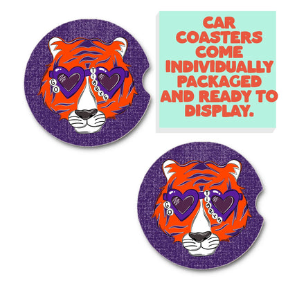 Clemson tiger inspired car coasters 
