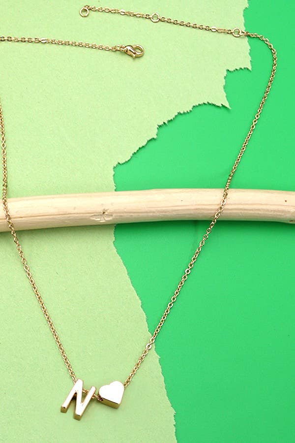 BRASS MONOGRAM INITIAL HEART CHARM NECKLACE