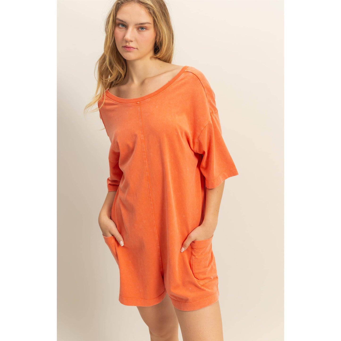 Aqua Casual V-Back Short Sleeve Romper
