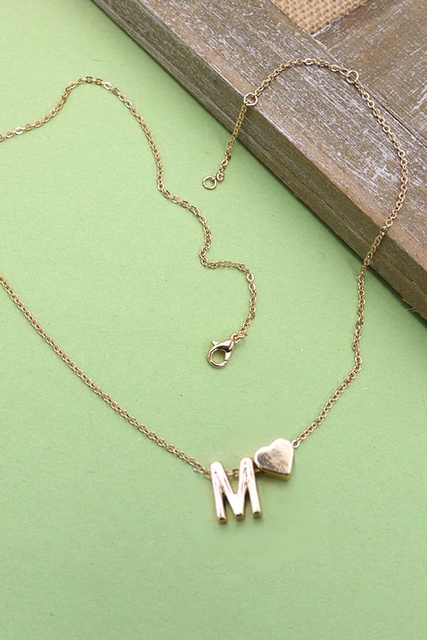 BRASS MONOGRAM INITIAL HEART CHARM NECKLACE