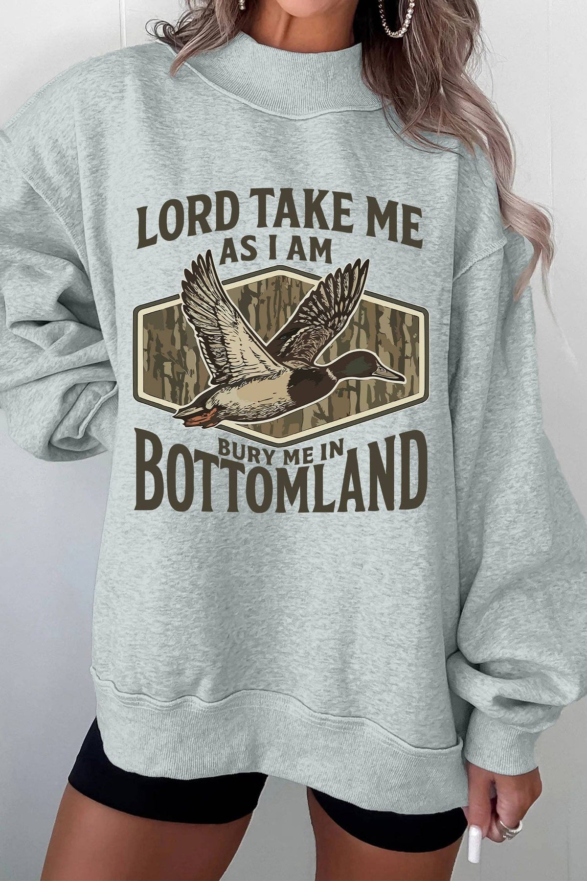 Western Duck Graphic Mock Neck Pullover Sweatshirt