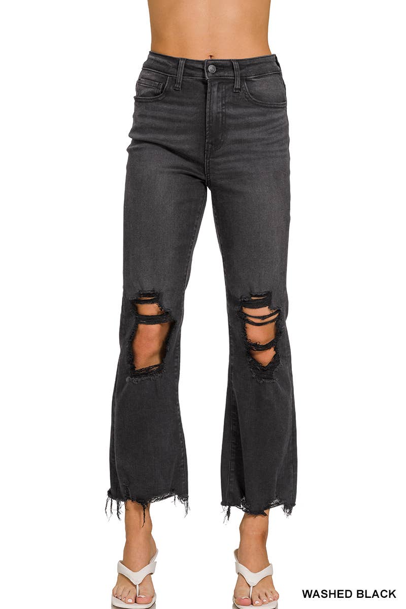 Washed Distressed Knee And Hem Pants