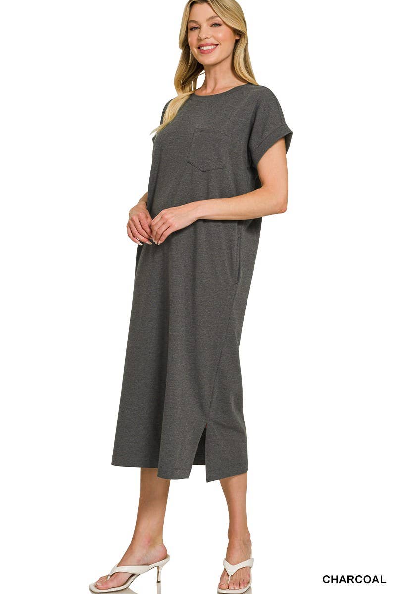 Round Neck Short Sleeve Midi Dress
