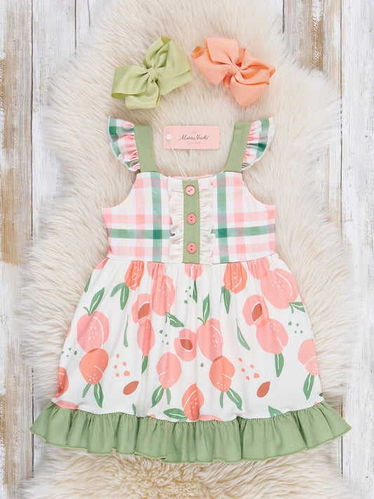 Peaches & Green Gingham Ruffle Dress