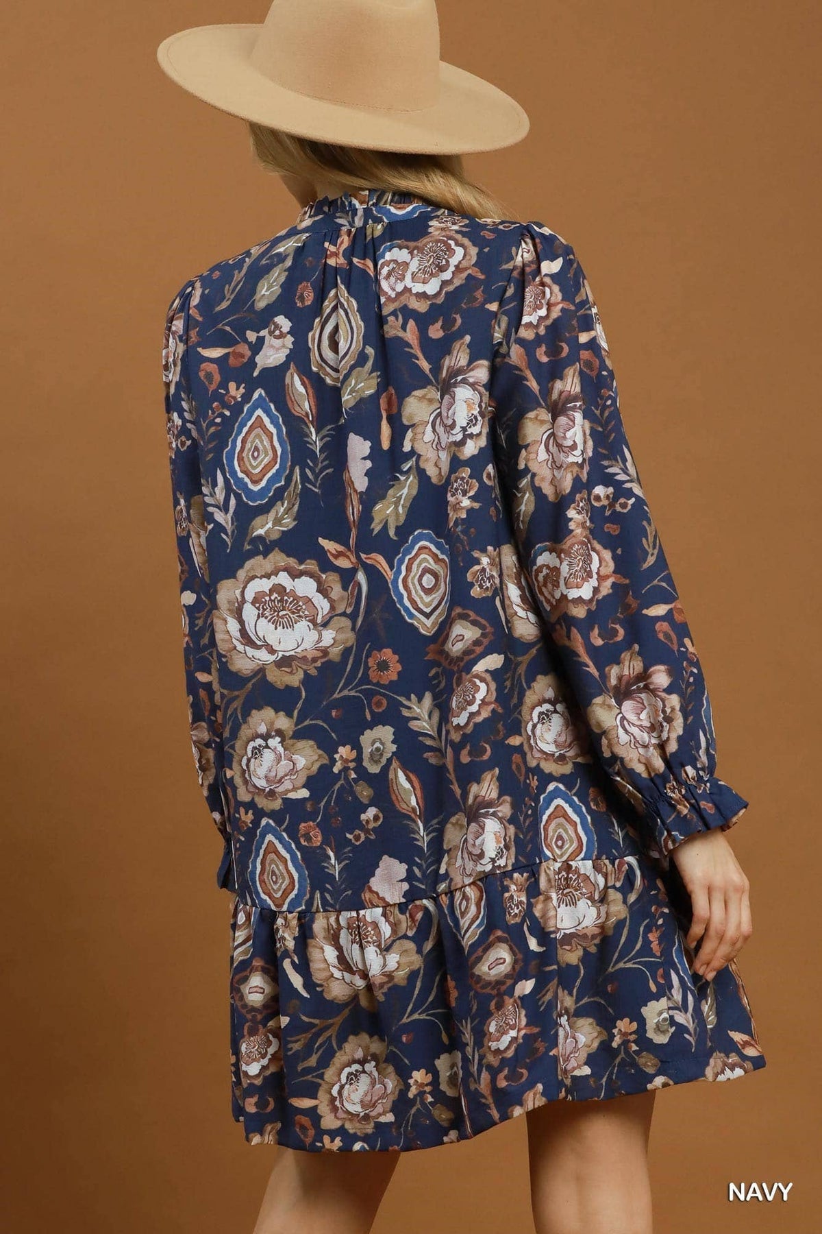 Floral Print Button Front Ruffle Hem Dress