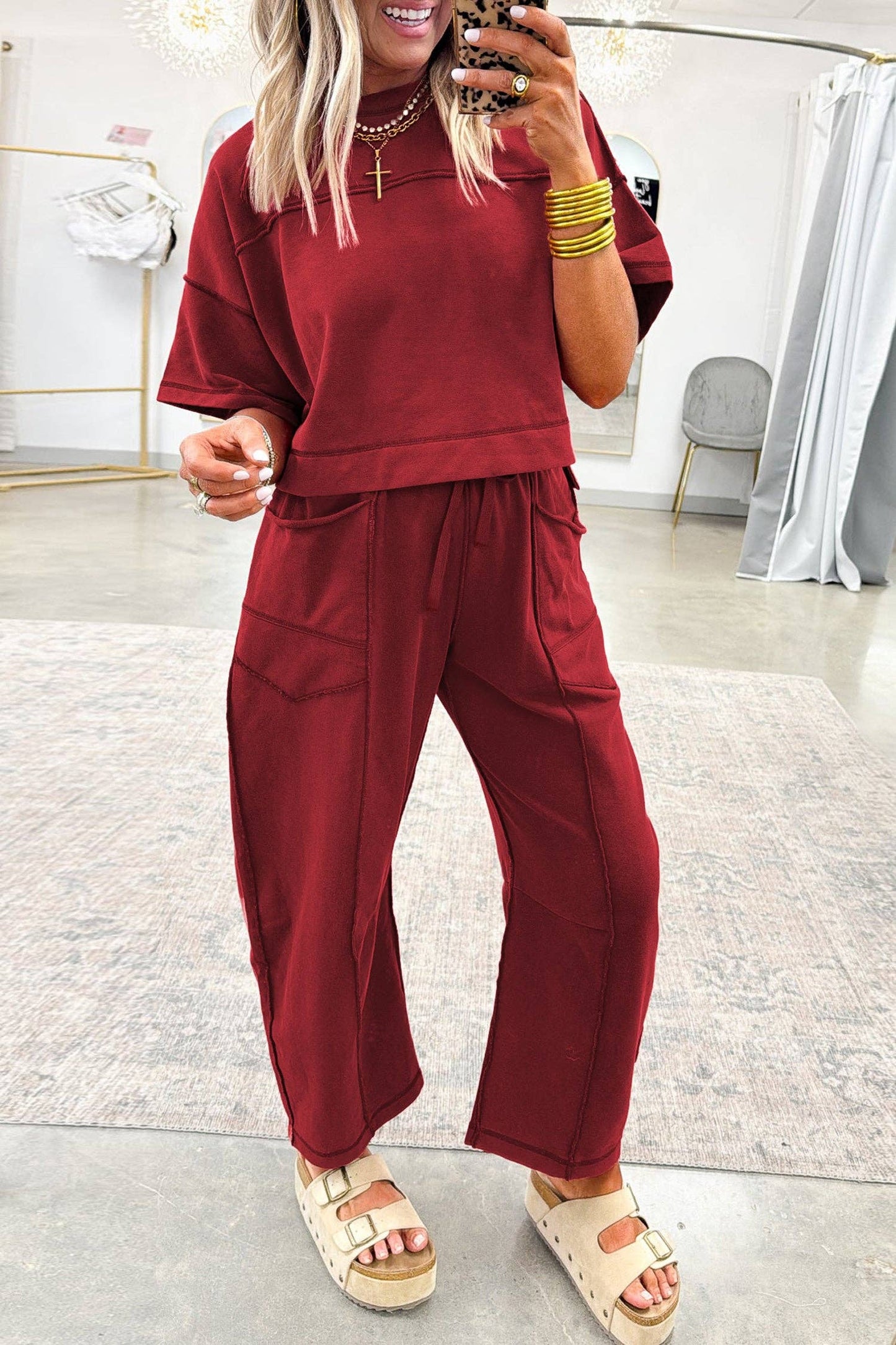 Sky Blue Drop Shoulder Boxy Tee and Barrel Pants Set