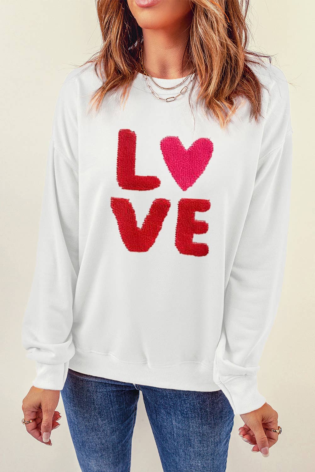 LOVE Patched Graphic Valentines Sweatshirt: White