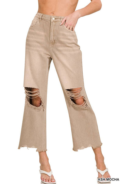 ,..Washed Distressed Jeans Crop Pants Color Jeans