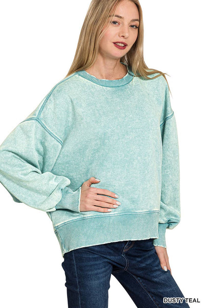 0806 Acid Wash Fleece Oversized Pullover SI-25156