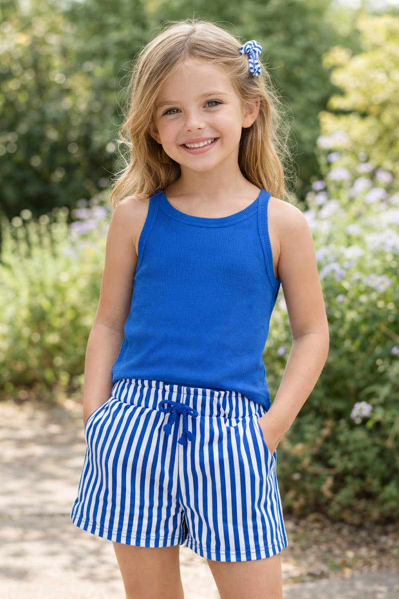 Girl's Stipe Short Set w/ Matching Scrunchie