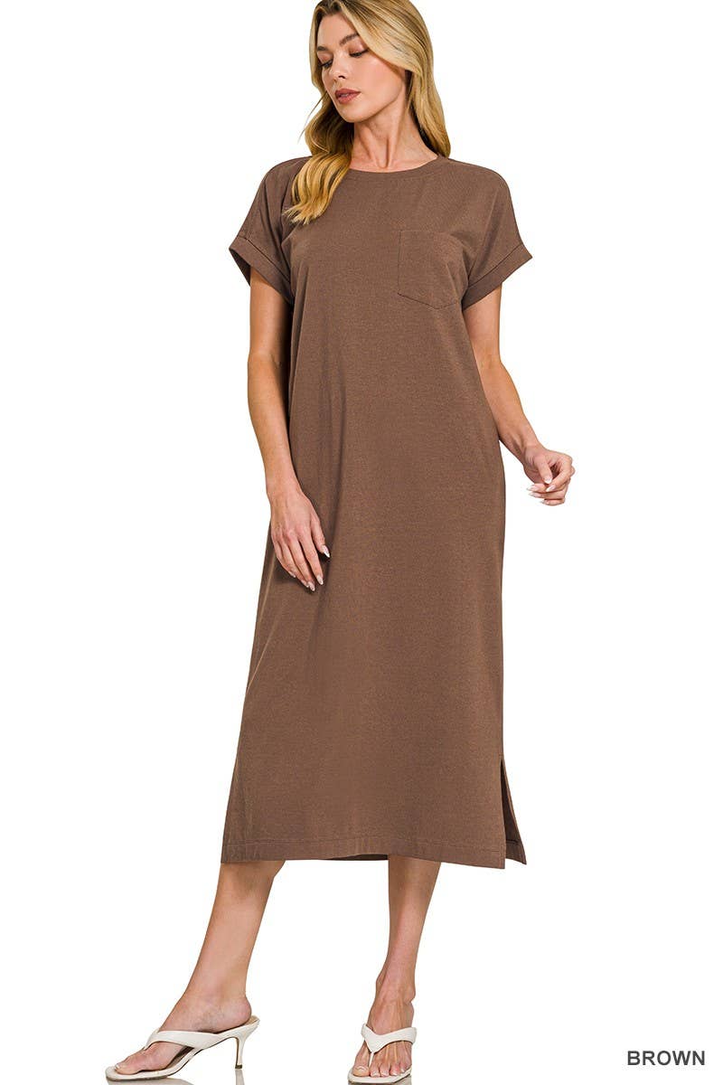 Round Neck Short Sleeve Midi Dress