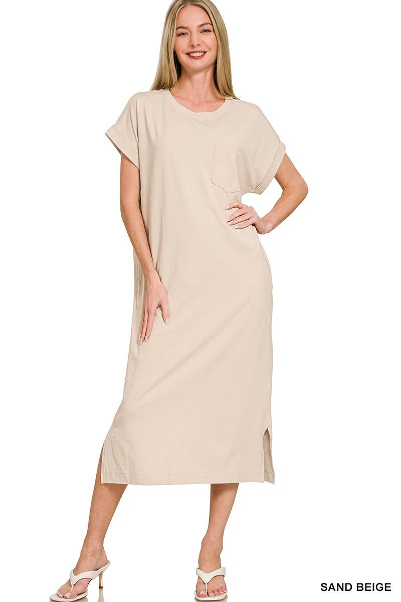 Round Neck Short Sleeve Midi Dress