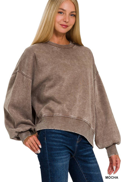 0806 Acid Wash Fleece Oversized Pullover SI-25156
