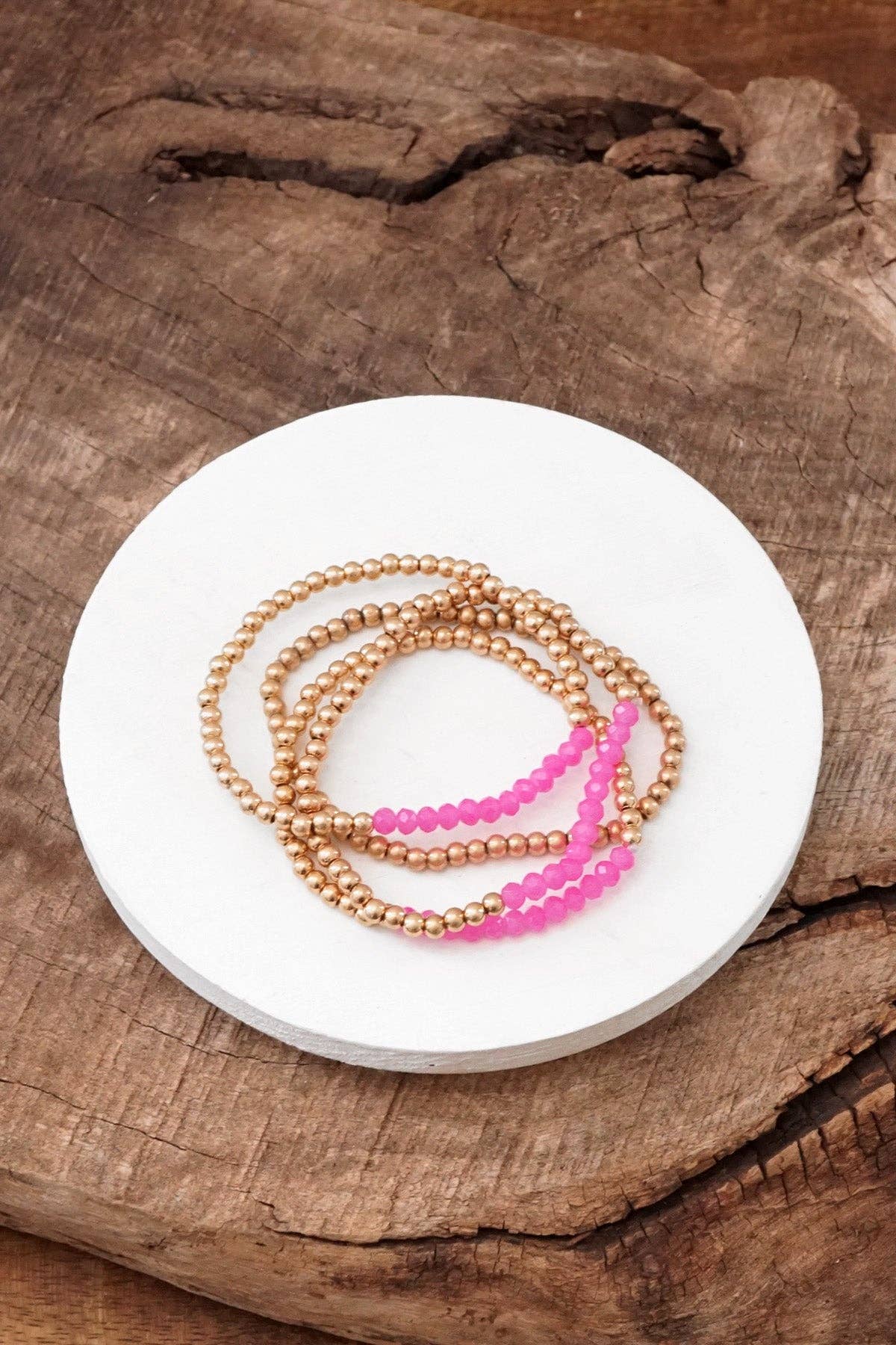 Bracelet stack Small Worn Gold Glass beads Pink Mint Denim