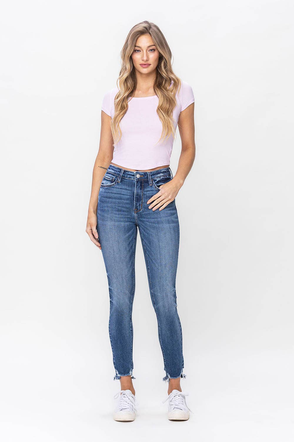 Lovervet by VERVET - HIGH RISE DISTRESSED HEM ANKLE SKINNY JEANS