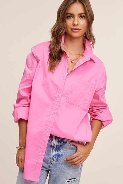 Button Down All Season Solid Poplin Shirts: Cotton