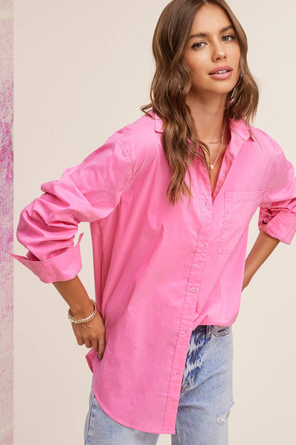 Button Down All Season Solid Poplin Shirts: Cotton