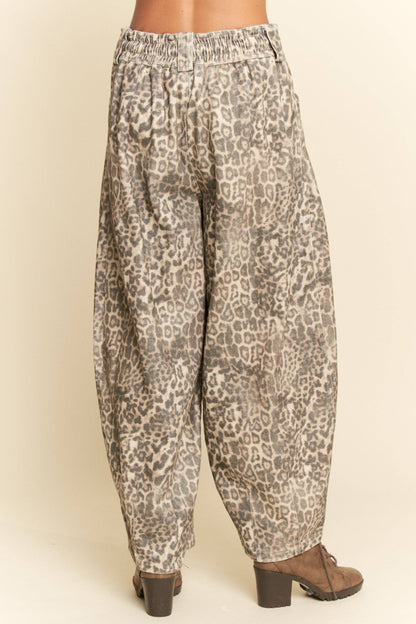WASHED LEOPARD DEIM ELASTIC JEAN PANTS