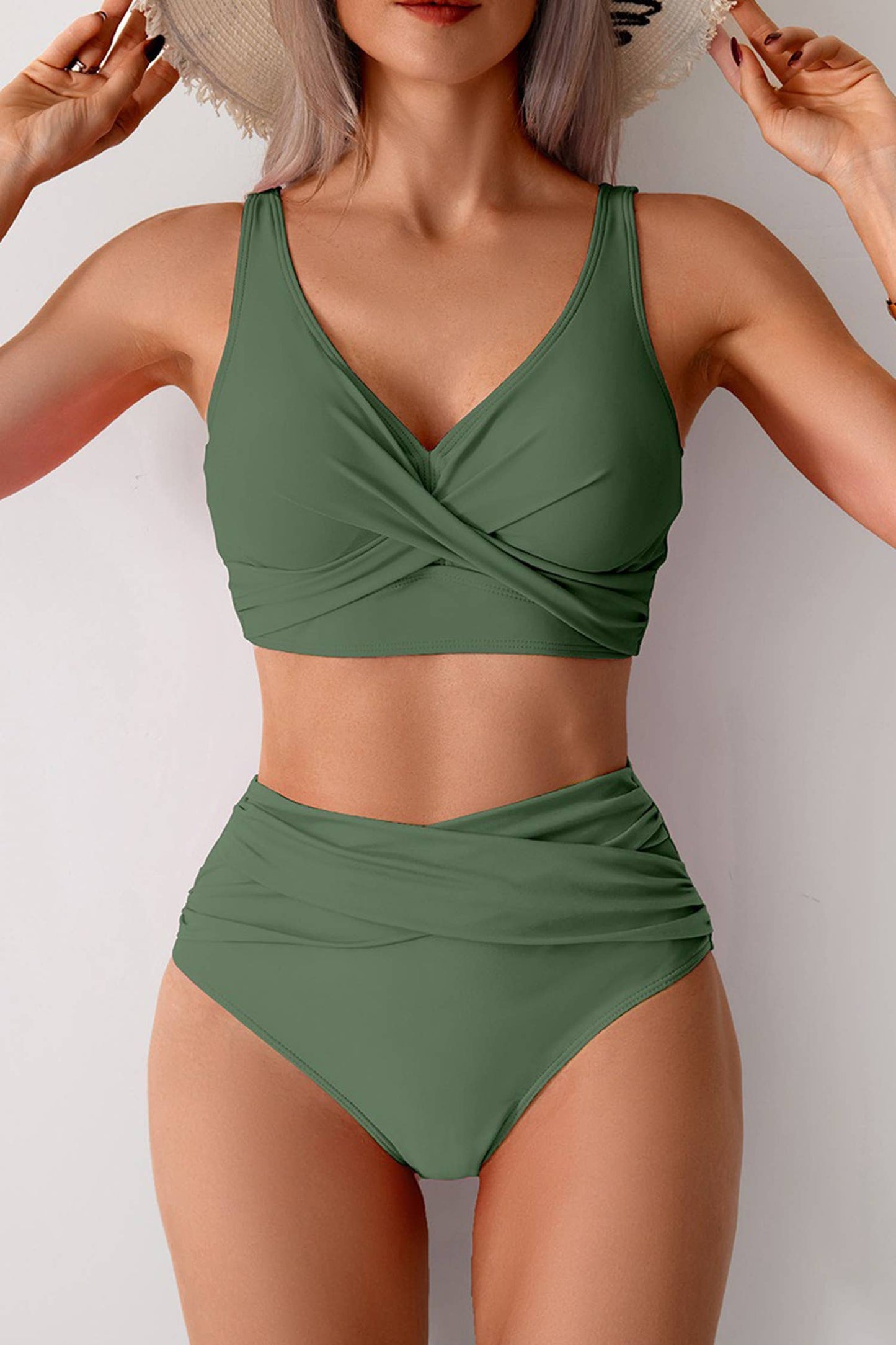 2pcs Cross Twisted High Waist Bikini Swimsuit