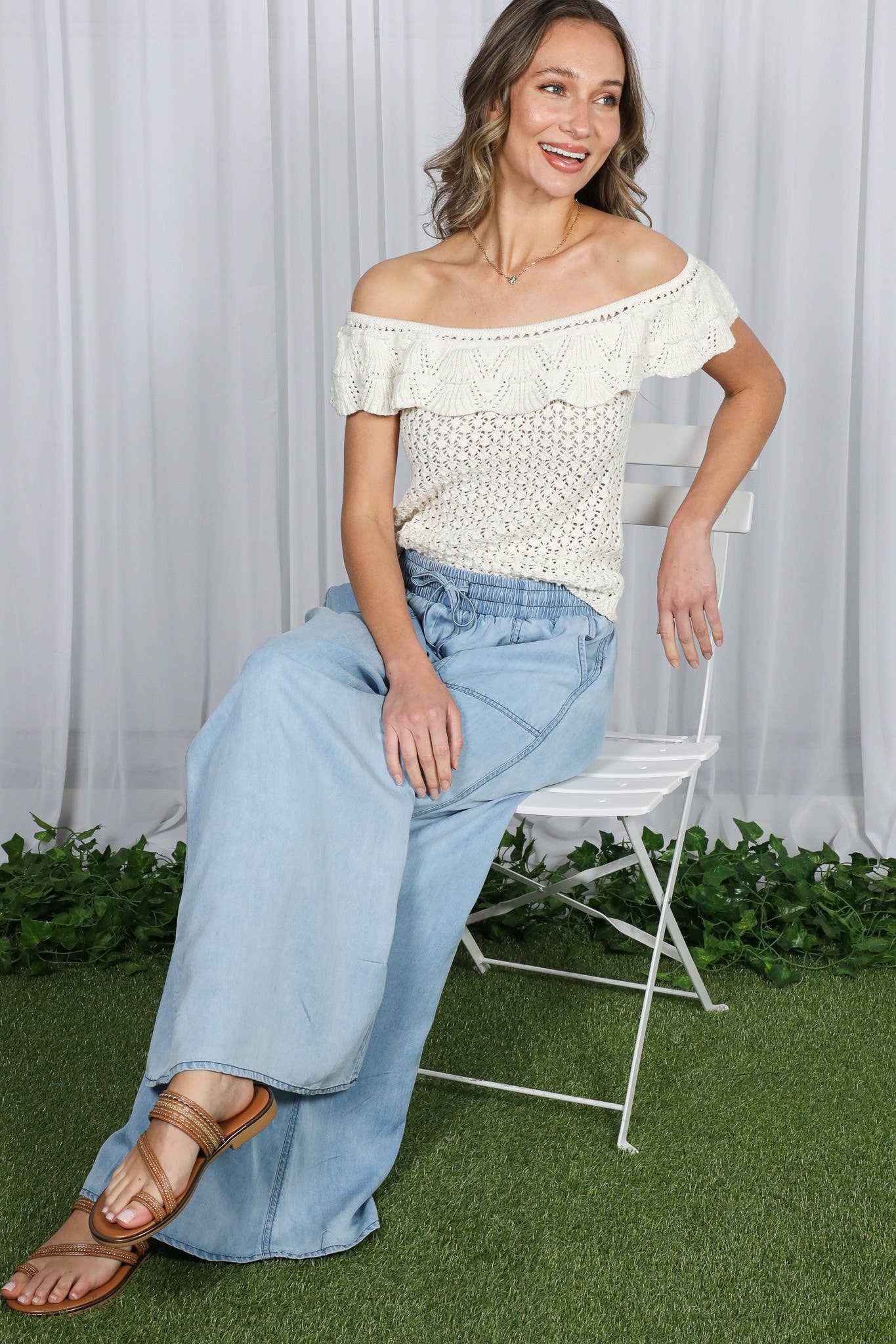 Carlee wide leg Chambray Pants