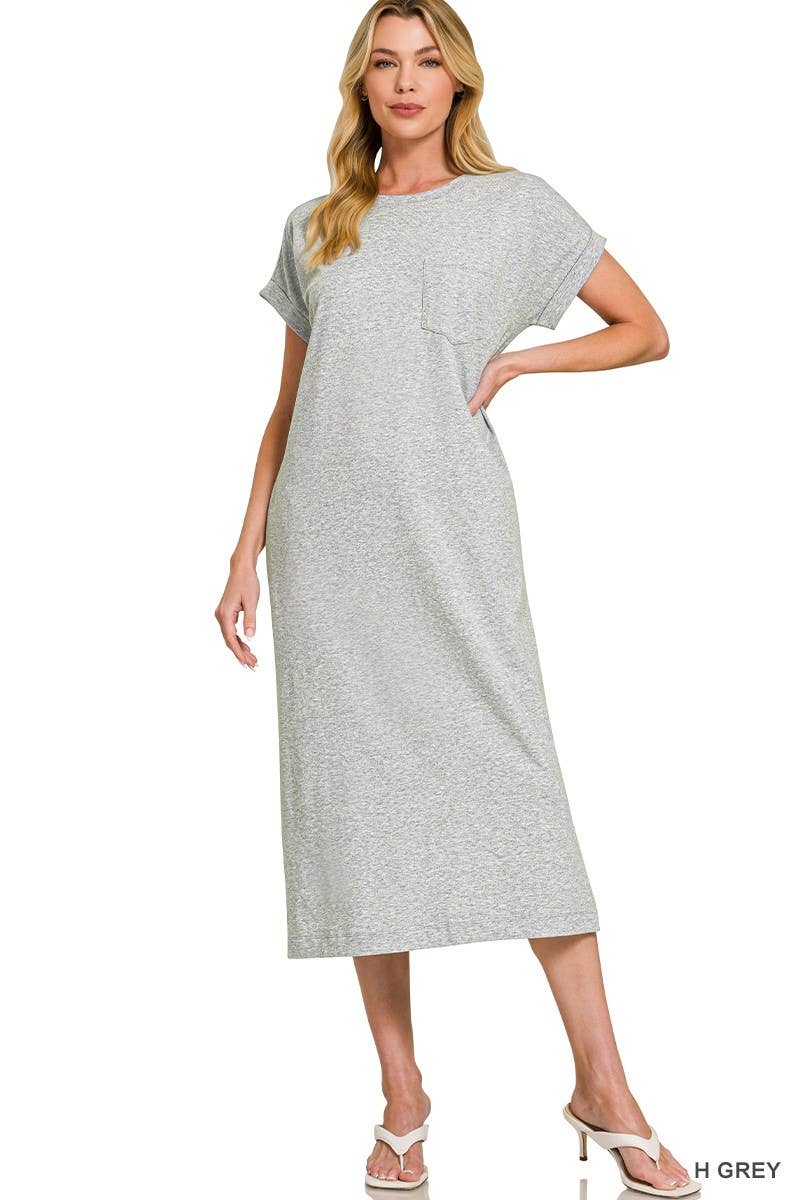 Round Neck Short Sleeve Midi Dress
