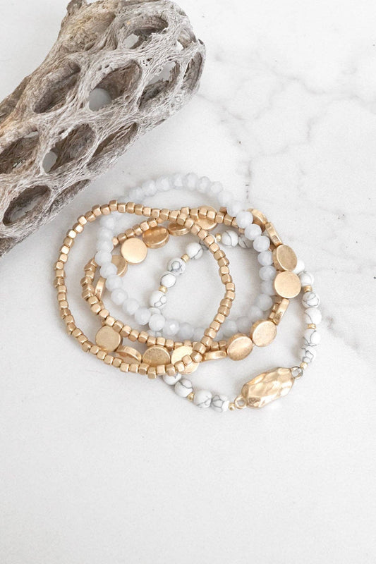 5 piece Boho Beaded Bracelets Stack Semi Precious Metal Glas