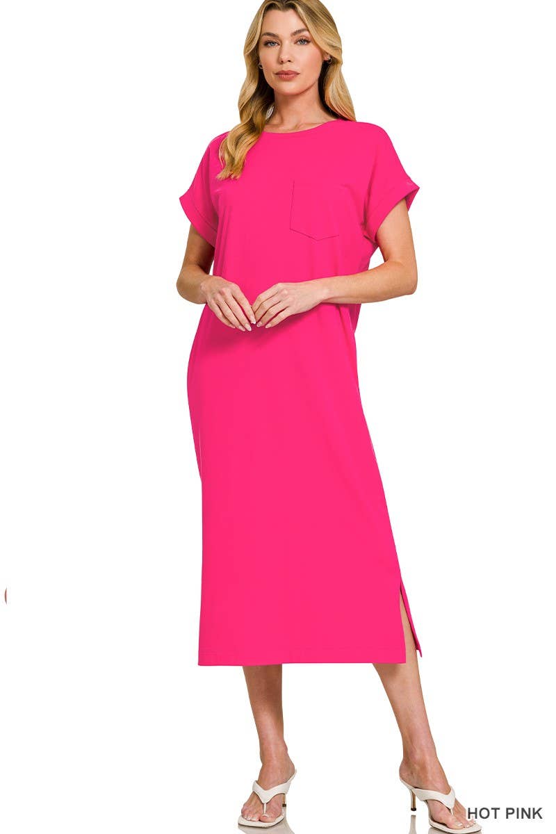 Round Neck Short Sleeve Midi Dress