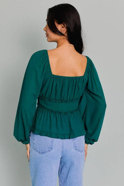 Louisa Puff Long Sleeve in Dark Green
