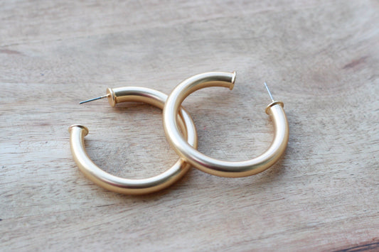 Everyday Brushed Gold  Earrings | Classic Gold Hoops