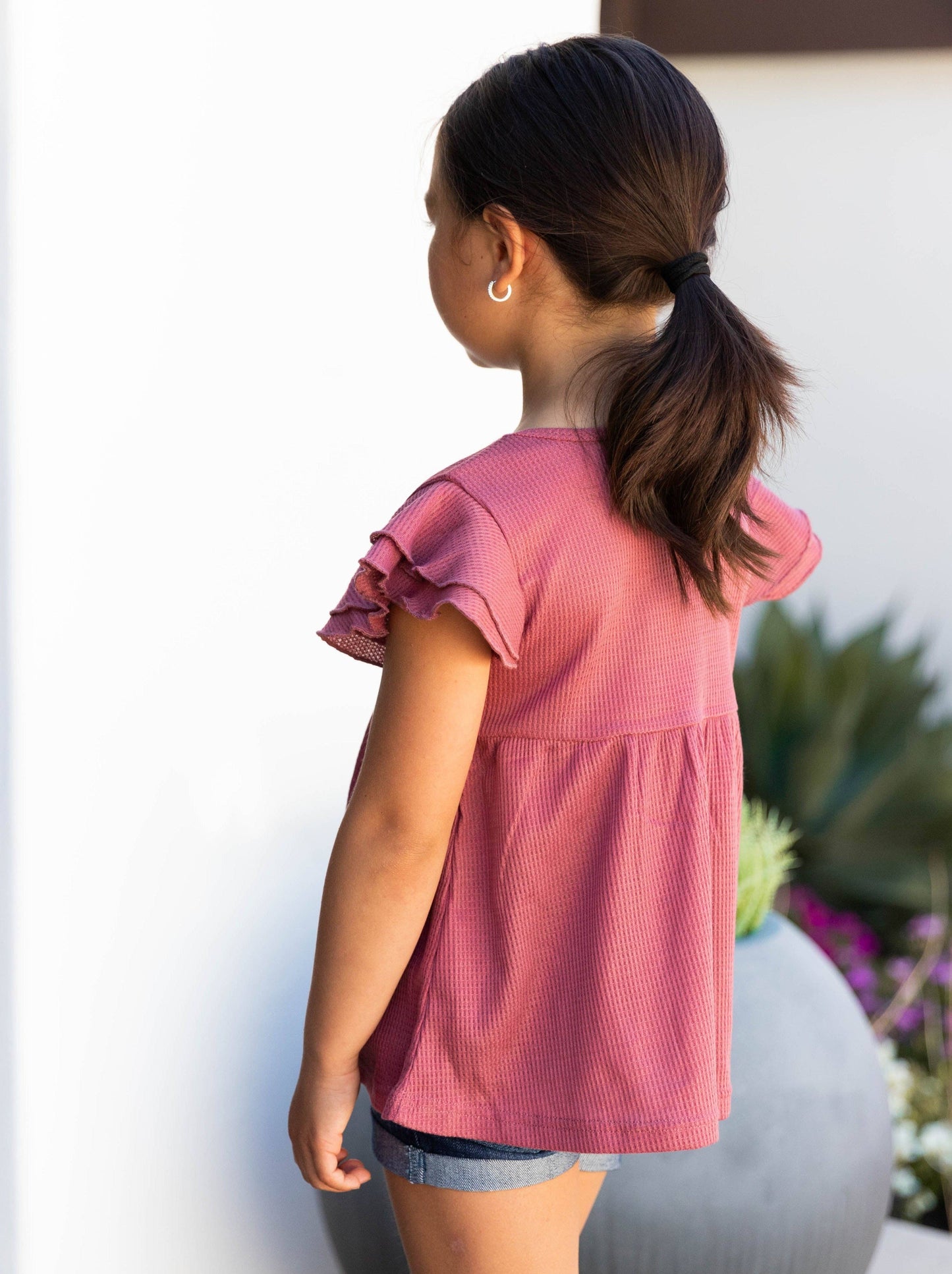 Girls Flutter Sleeve Peplum Top