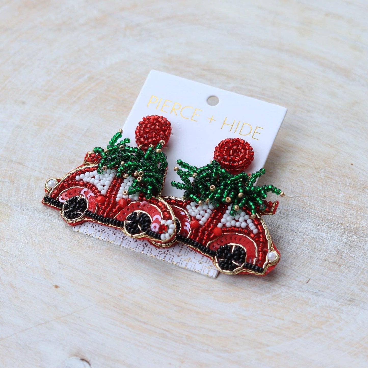 Beaded Christmas Tree Car Earring | Holiday Earrings