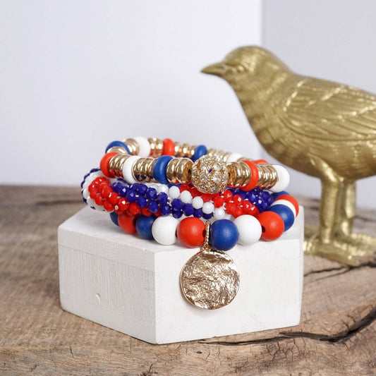 Red White and Blue Beaded Coin Bracelet Set