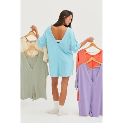 Aqua Casual V-Back Short Sleeve Romper