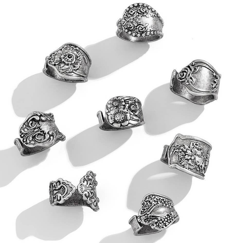 VINTAGE BOHO FLORAL STATEMENT PACK OF 8 RINGS | 40R128