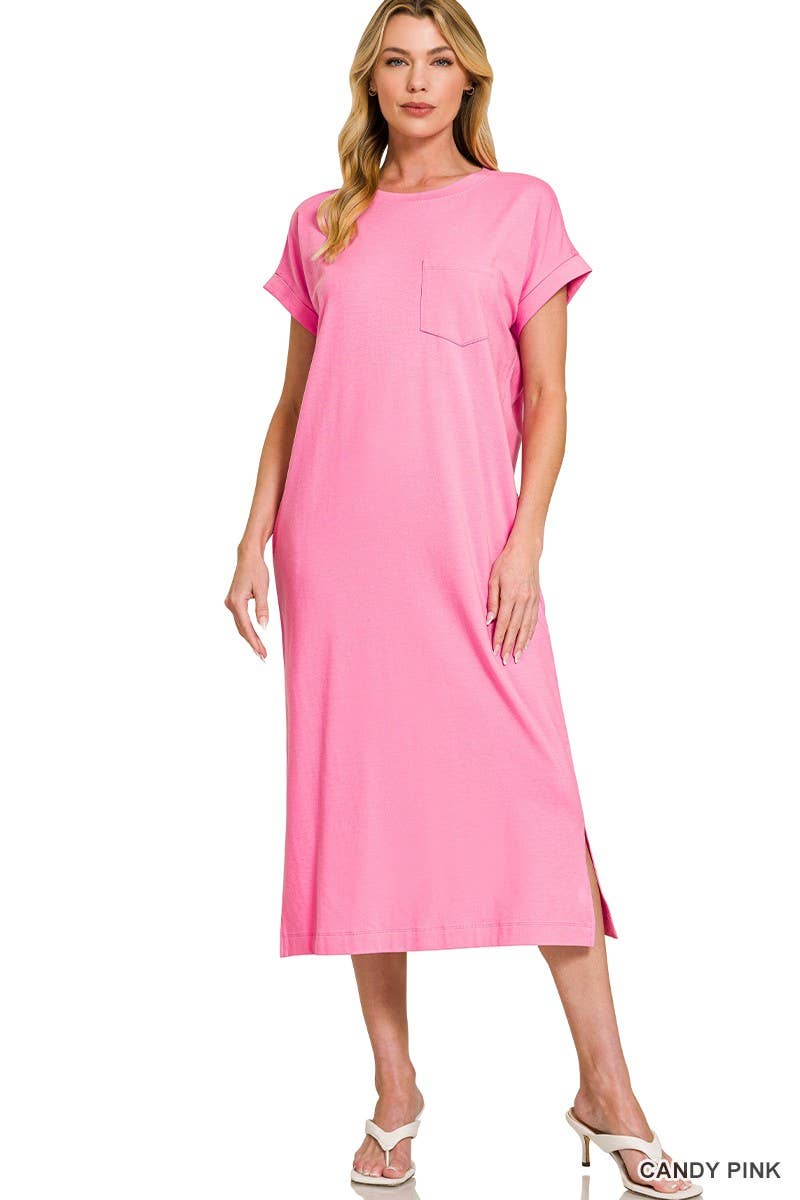 Round Neck Short Sleeve Midi Dress