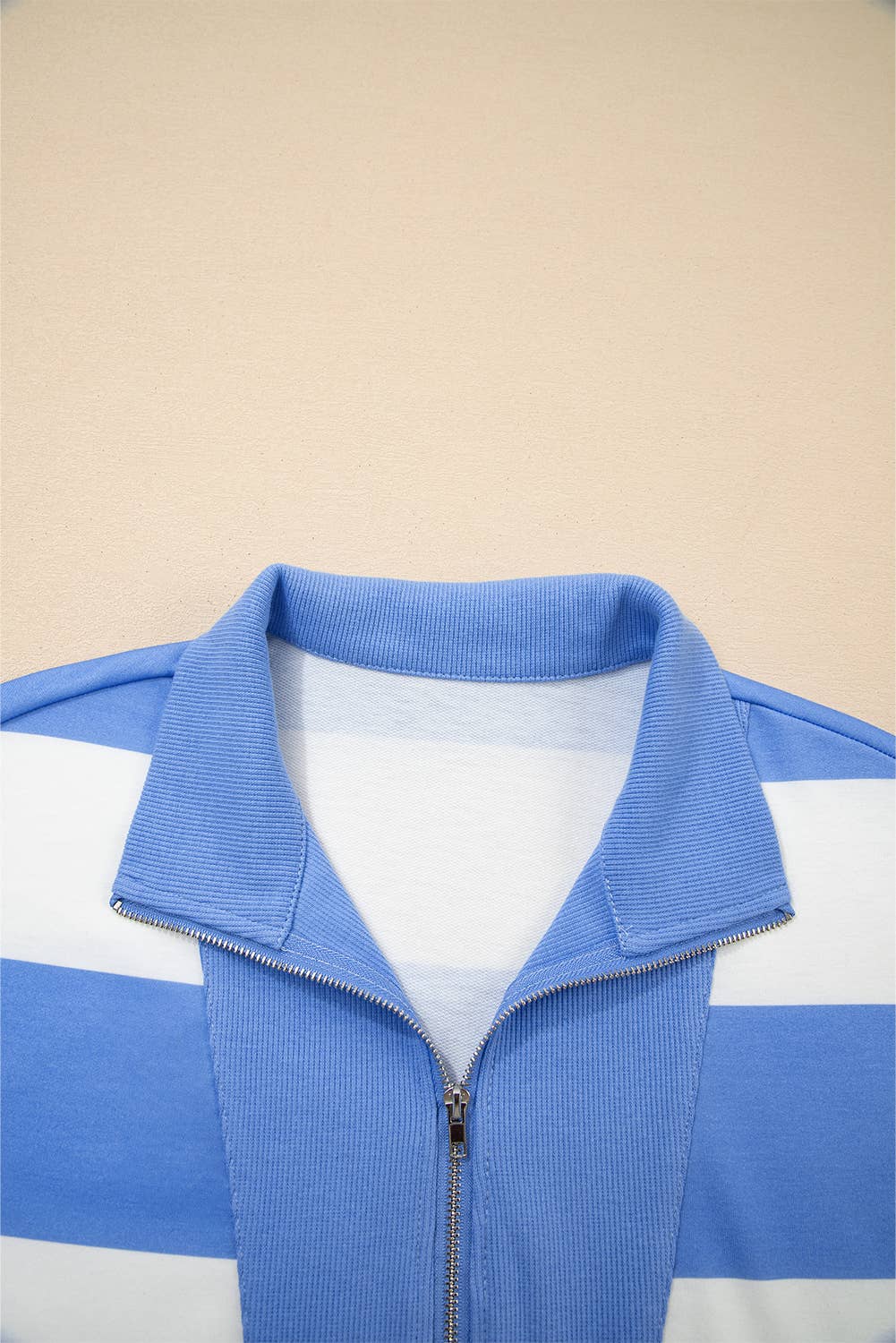Striped Half Zip Oversize Tee Casual Shorts 2pcs Set