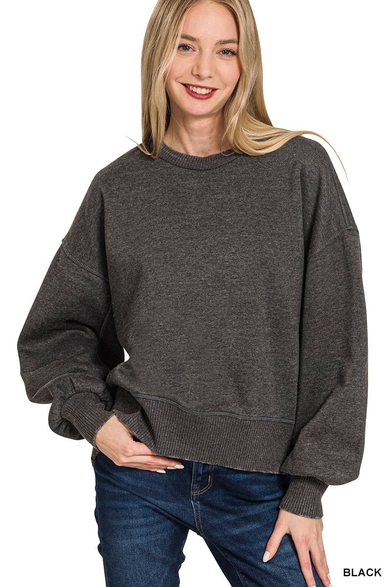 0806 Acid Wash Fleece Oversized Pullover SI-25156