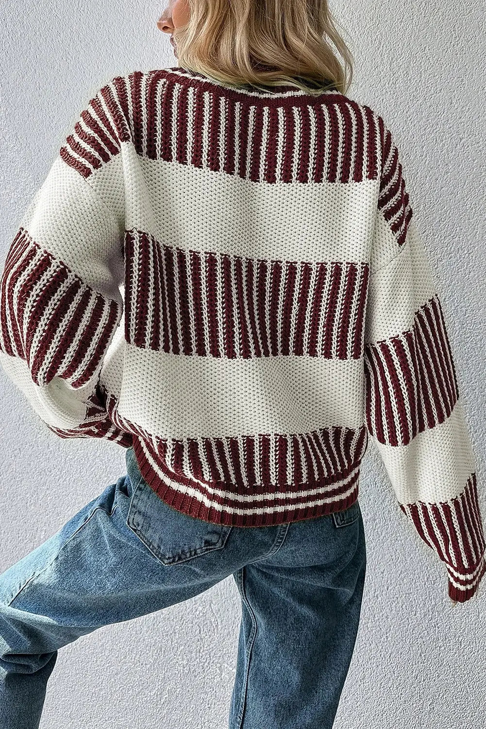 Striped Knit Sweater Trendy Colorblock Oversized Pullover