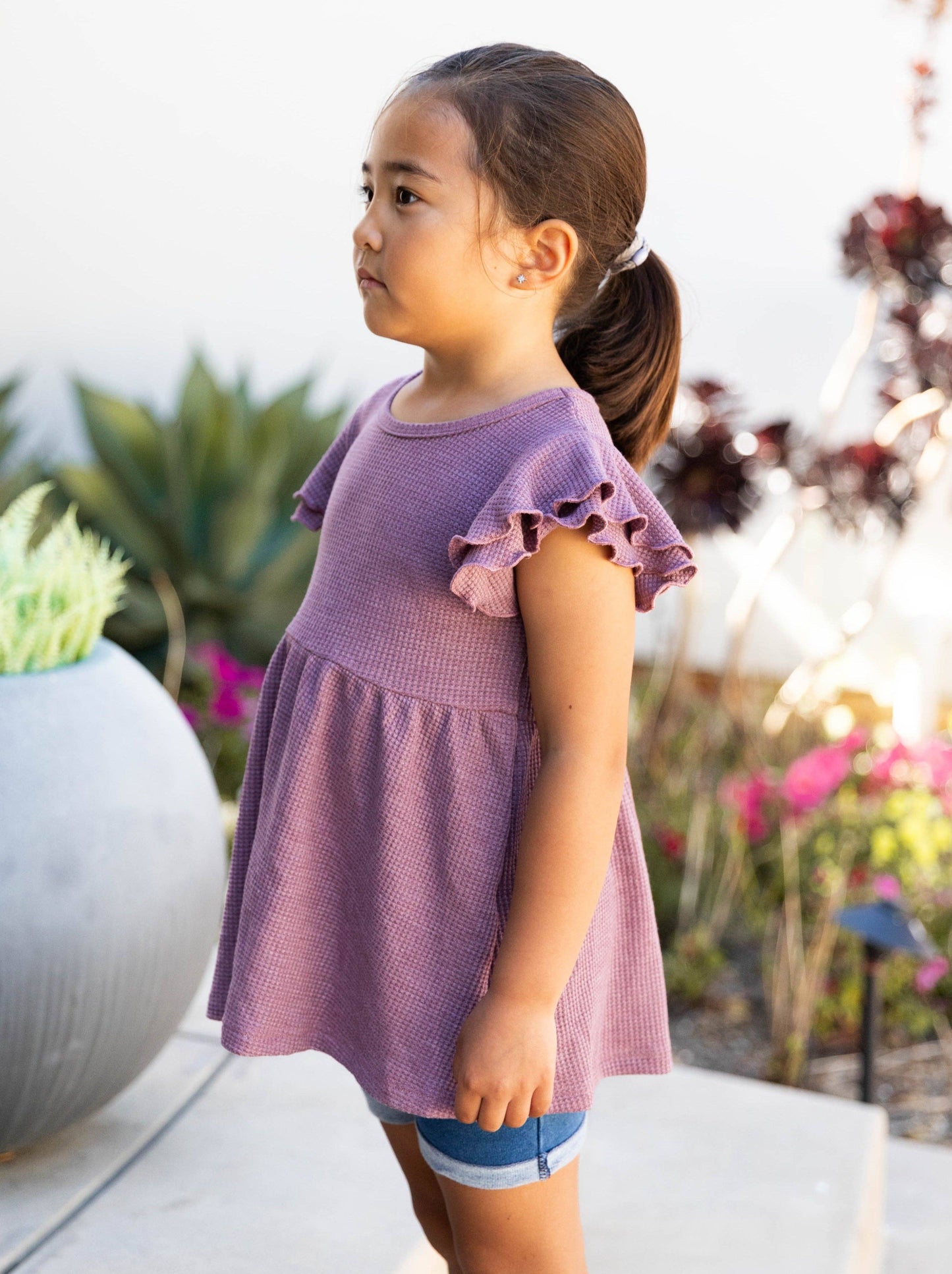 Girls Flutter Sleeve Peplum Top